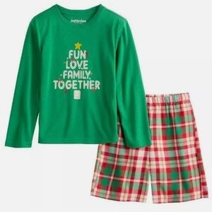 Boys Christmas Pajamas  Green Red 2 Pc Top & Shorts sz